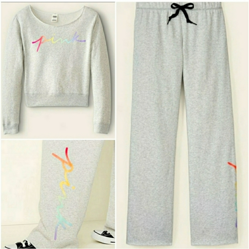 NWOT VS PINK Off Shoulder Sweatshirt & Wide Leg Pants, XS